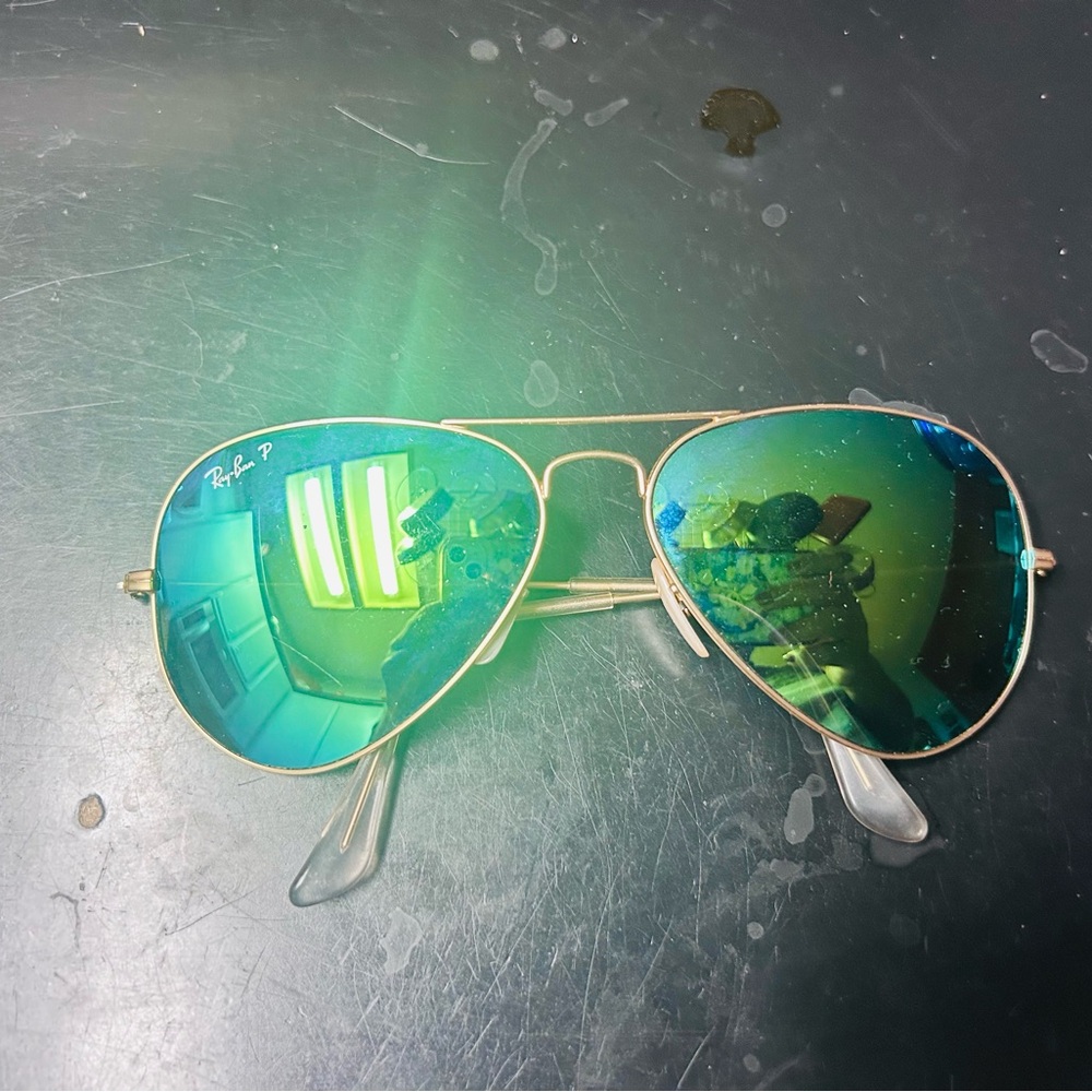 Ray-Ban Gold Frame Sunglasses with Reflective Green Lenses